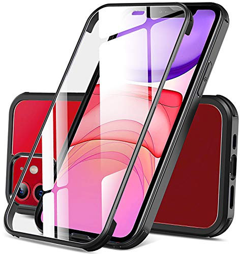DOSNTO Doppelseitiger Klare Hülle für iPhone 11 (6.1''), 360 Grad Ganzkörper Stoßfeste und Fallschutz Handyhülle Eingebauter Gehärtetem Glas Displayschutzfolie Robust Schutzhülle, Schwarz