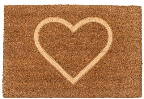 Nicola Spring Coir Door Mat - 60 x 40cm - Embossed Heart - Pack of 1 - Decorative Indoor Front Door Floor Mat Entry Dirt Trapper Rug Outdoor Boot Scraper Non Slip Backing Doormat