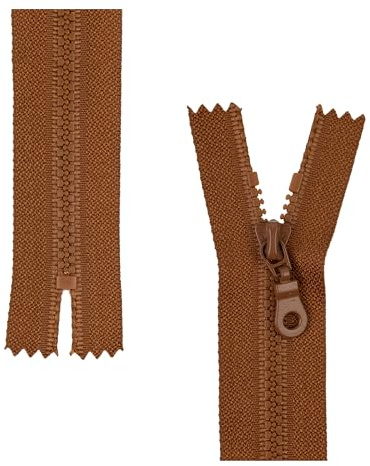 Nicht teilbarer Reißverschluss, 2 Stück, 20 cm Schienenlänge, in Braun, #3 RV Größe, 4,5 mm Schienenbreite, 30 mm Bandbreite, Ersatz Reissverschluss Kunststoff, Kunststoffreissverschluss # 3 Grösse
