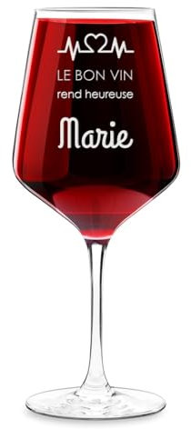 Maverton Verre à Vin XL pour elle - 530ml - Verre Personnalisé à Vin Rouge et Blanc - Cadeau d’anniversaire pour chaque Femme - Heureuse