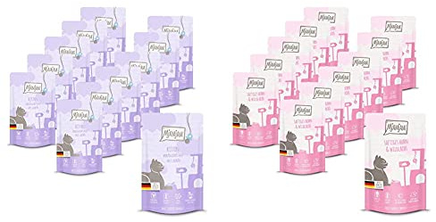 MjAMjAM Quetschie - Kitten vorzügliches Kalb mit Lachsöl 12x125 g, 1er Pack (1 x 1500 g) & Premium Nassfutter für Katzen - saftiges Huhn und wildlachs, 12er Pack (12 x 125 g)