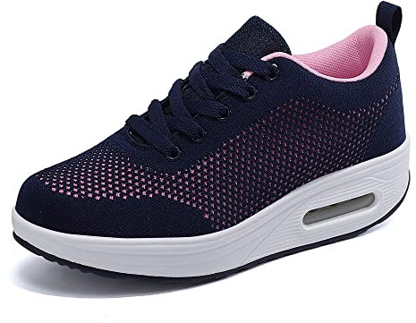 Mujer Zapatillas de Deporte Malla Air Cuña Cómodos Sneakers Mujer Casual Transpirables Running Senderismo Ligero Mesh Zapatillas,Azul-1911,40 EU