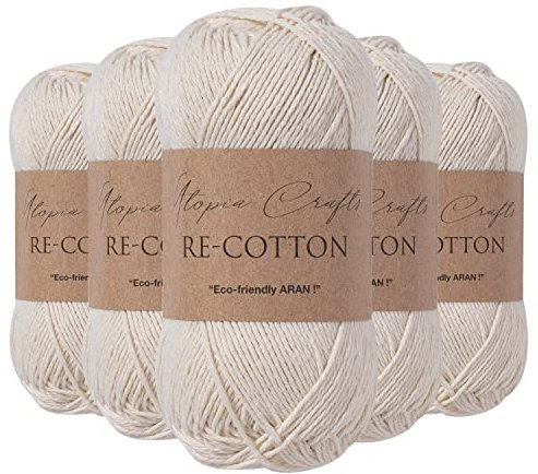 Utopia Crafts Re-Cotton Knitting Yarn, 5X 100g (Cream)