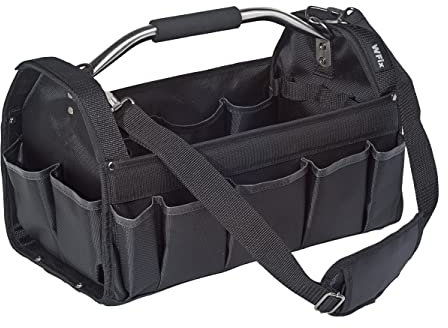 Wfix Professionele Werkzeugtasche leer offen Größe L - 44 x 24 x 32cm | Hochwertige Werkzeugtrage aus D900 Plolyester mit Edelstahl-Tragegriff und enstellbarem Schultergurt