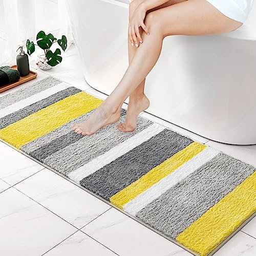 MIULEE Badematte Badteppich Duschmatte Non Slip Badvorleger Fußmatte Dekorativ Badzimmermatte Flauschig Saugfähig Weiche rutschfest Bad Badezimmer Wohnzimmer 1 Stück 45x120cm Gelb und Grau