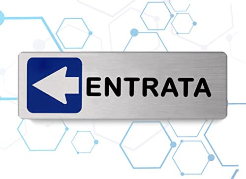 Nitek Targa entrata verso sinistra in Alluminio Satinato 150mm x 50mm -Targhette Autoadesive|Stickers, Klebeetikett| Impermeabili Lavabili, cinema,pub