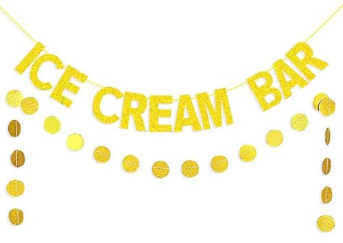 Dusenly Eiscreme-Banner, goldene Glitzer-Punkte, Wimpelkette, Girlande für Eiscreme, Geburtstagsparty-Dekorationen