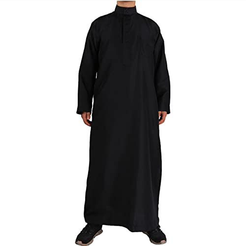 Arabische Kleidung Herren Muslim Robe Herren Einfarbig Ramadan Roben Langarm Hijab Abaya Mantel Lang Jilbab Wintermantel Islamische Gebetskleidung Muslimische Kleidung für Männer
