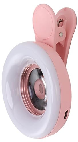 Phone Camera, 15X Macro Lens with Clip Ring Light 2800 to 6500K Phone Ring Fill Light Lens for Photography Video Recording (Pink)