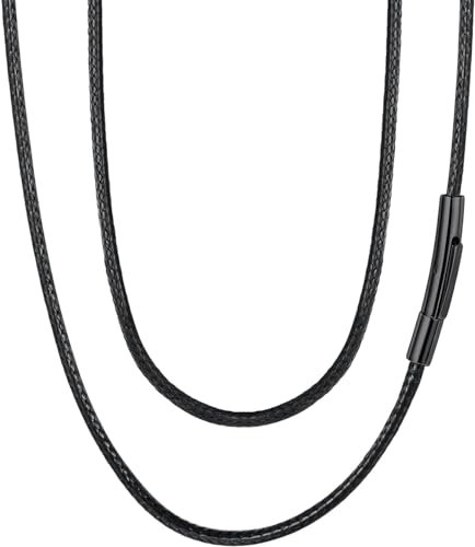 FaithHeart Schwarz halskette für Herren, Kunstleder Halsband 55cm lang, 2mm Lederhalskette ohne Anhänger, Kette mit Schwarz Verschluss