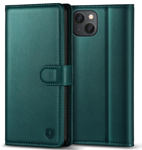 Kuafcase Handyhülle für iPhone 15 Hülle Premium Leder Klapphülle | 3 Kartenfächer + Geldscheinfach, Standfunktion, Klapp-Geldbörse, RFID Schutzhülle, Stoßfest, Grün
