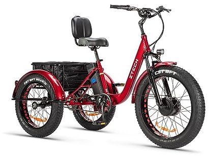Tecnobike Shop Bici Bicicletta Elettrica Pedalata Assistita Triciclo Bicicletta Elettrica Z-TECH ZT-80-A FAT TRIKE 3 Ruote 250W 13 Ah 48V Batteria Litio e-Bike con Pedali e-Bicycle (Rosso)