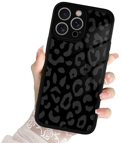 iPhone 15 Pro Max Case Cover for Girls Women, Cute Leopard Print Pattern Design Phone Case Soft Slim Silicone Camera Protection Shockproof Bumper Cover for iPhone 15 Pro Max - Black