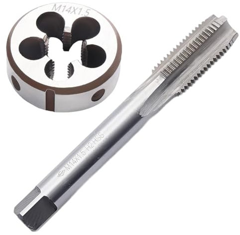Teocpai Jeu de Tarauds et Filières M14 x 1.5 mm Taraud à Vis avec Filetage Rond pour Réparation D'écrous, De Boulons