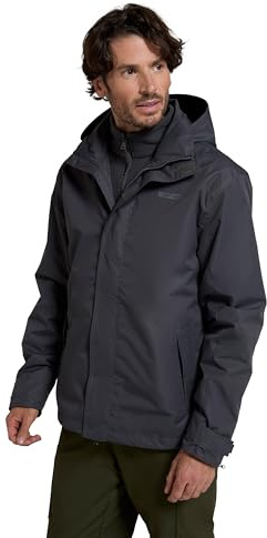 Mountain Warehouse Fell Mens 3 in 1 Water Resistant Jacket - Adjustable Coat with Packaway Hood, Detachable Inner Fleece & Many Pockets - For Hiking & Outdoors Grey XL