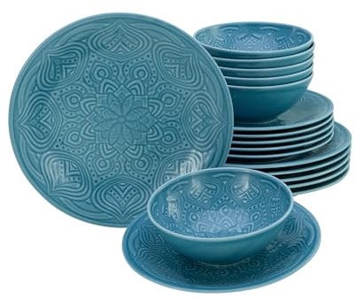 CreaTable, 21624 Serie Orient Mandala - Juego de vajilla de 18 piezas (porcelana, apto para lavavajillas y microondas, fabricado en Europa)