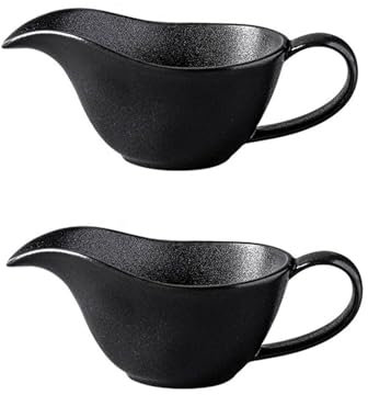 BURLOE Sauciere Aus Keramik, Mit Ergonomischem Griff Saucenschale Mit Tropffreiem Lippenauslauf Milchkännchen Soßenbehälter Soße Wärmende Salatdressings,Schwarz