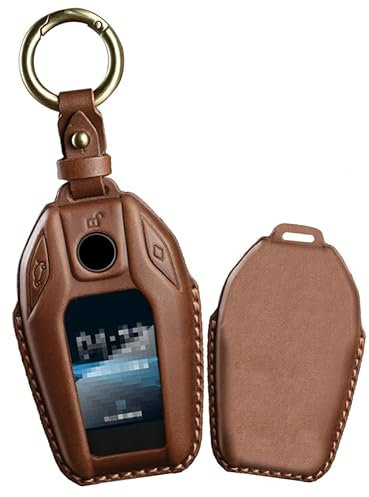 KUNIO Schlüsselhülle Passt für BMW Display Key 5er 7er G01 G02 G05 G07 G11 G12 G30 G31 G32 I8 I12 I15 X3 X4 X5 X7 Leder Autoschlüssel Hülle Schlüsselcover Schlüsselanhänger Schlüsseletui Braun