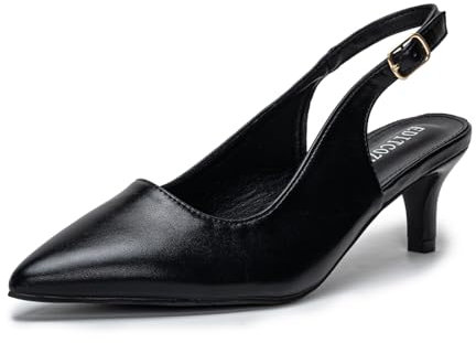 Damen Pumps Slingback Slingpumps Sandalen Spitzenschuhe mit Kitten Heel SchwarzPu 39