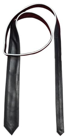 AW-0090 Schwarz mit weiss piping Krawatte Hochwertige qualitätiv Echt Leder Hochzeit Lederkrawatte Leather tie,Schlips