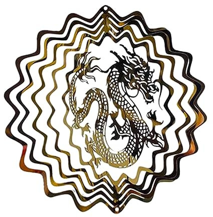 Drache Windspiel Metall Garten Dekorationen für Balkon Innen Außen Wand Gold 10cm