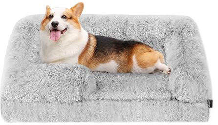 HMTOPE Orthopädisches Hundebett, Hundesofa, hohen Rand, Hundekissen, Hundekorb, Abnehmbar und waschbar, Mittelgroße Hunde, 91 x 68 x 20 cm, Hellgrau