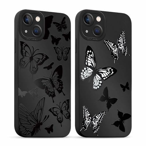 Foonary 2 Pack Fashion Phone Cases for iPhone 14 Case 6.1, White Butterfly Aesthetic Print Slim Soft Silicone TPU Case for Women, Shockproof Cover Protective Funda para Girls,for iPhone 14