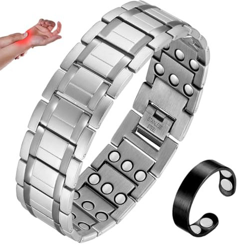 Cigmag Lymphdrainage Magnetarmband Herren Ultrastarke Magnete Edelstahl verstellbar mit Entnahmewerkzeug und Geschenkbox (Silber)