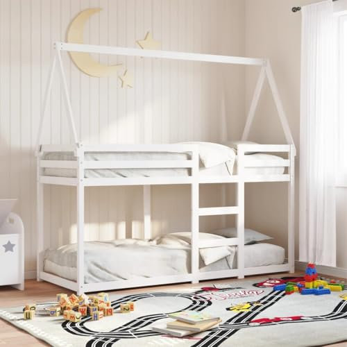 Keyroto Etagenbett 2 Kinder Kinder Hochbett 75x190 tagenbett 2 Personen Etagenbett mit Dach Massivholz Kiefer Weiß 75x190 cm