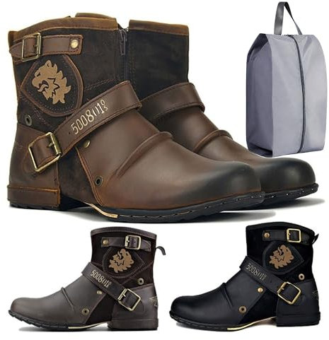 Stivali da Moto for Uomo Stivaletti alla Caviglia Stivali alla Moda in Pelle con Cerniera Scarpe Casual Stivali da Moto Impermeabili Stivali Western Taglie Forti(Yellow Brown,EU44)