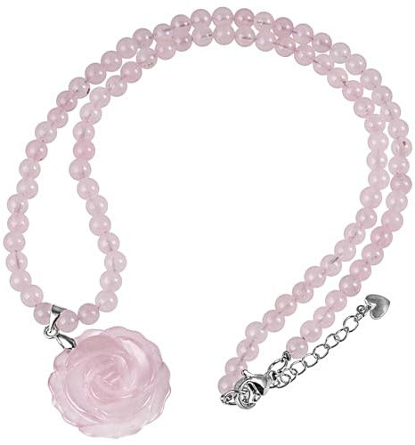 mookaitedecor Healing Crystal Rose Flower Pendant Necklace for Women | Hand Carved Crystal Rose Blossom Spiritual Jewelry, Reiki Energy Crystal Pendant, Romantic Gift for Your Lover