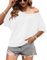WNEEDU Camisetas Manga Corta Mujer Verano Top Cuello Redondo Basicas Tshirt 2025 Blanco XL