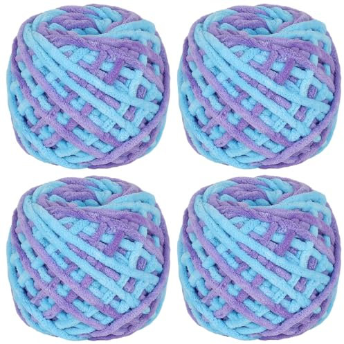 Coopay Dickes Garn, 4 x 90g Chenillewolle zum Häkeln & Stricken, weich, warm, maschinenwaschbar, Blaugrün Blume