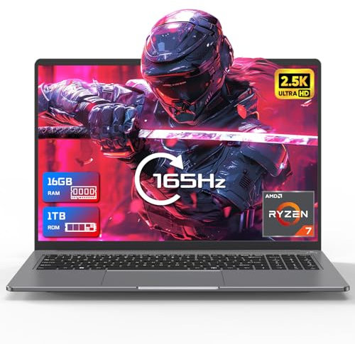 DREAMFYRE 16'' Gaming Laptop PC 16GB RAM DDR5 1TB SSD 165Hz AMD Ryzen7 7840HS Processor (UP to 5.1Ghz), Laptop Computer 2.5k Support WiFi6 Bluetooth 5.2 USB 3.1 PD3.0(Keyboard Film Included)