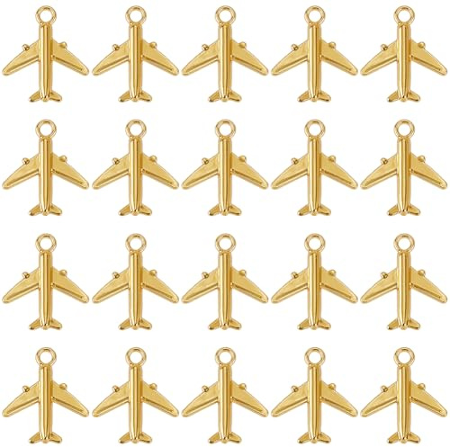 SUNNYCLUE 1 Box 120 Stück Flugzeug Charms Goldene Flugzeug Charm Legierung Einfache Kleine Flugzeug Reisefahrzeug Anhänger Für Schmuckherstellung DIY Halsketten Armbänder Schlüsselanhänger Erwachsene