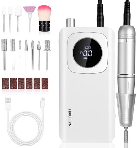 Exyvox Ponceuse Pour Ongles Professionnelle, 45000RPM Lime A Ongle Electrique, Ponceuse Ongles Portable avec Écran LCD, Ensemble d’accessoires Kit avec Manucure Pédicure, pour Salon, Usage Maison