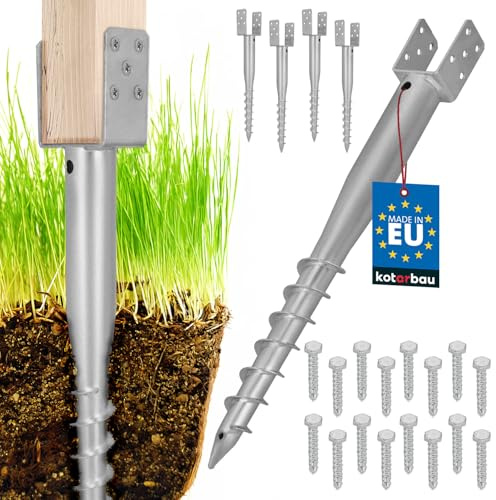 KOTARBAU® U Pfostenträger zum Einschrauben 70x700 mm, verzinkter Stahl | Einschraub Bodenhülse für Pavillons, Schraubfundament, Einschraubbodenhülse für Zaunpfosten & Holzbalken, Silber, 4er Set