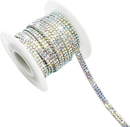 AB Colorful Rhinestone Diamond Ribbons 4MM*5Yard Self Adhesive Glass Rhinestone Strips,Gemstone Embellishments for DIY Glitter Decorate