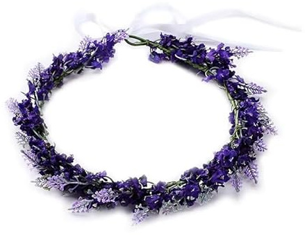 Coronas de flores para mujer, diadema floral con cinta para boda, fiesta, baile de graduación (morado, talla única)