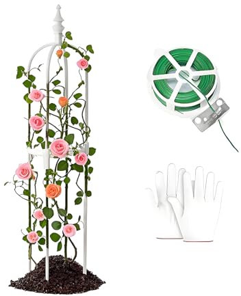 Garten Rankhilfe Obelisk Rankgitter Käfige für Kletterpflanzen wie Blumen, Tomaten, Rosen usw, Witterungsbeständig Metall Rankobelisk 60cm 90cm 120cm 150cm 180cm hoch(Weiß,20x60cm)