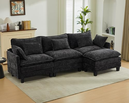 SAMERY Ecksofa Modulares Sofa Couch L Form mit Polsterhocker Big Sofa 3 Sitzer Wohnlandschaft L-Form Eckcouch Schlafsofa Wohnzimmer Schlafzimmer Wohnung MöBel mit 5 Kissen und Doppelten Sitzkissen