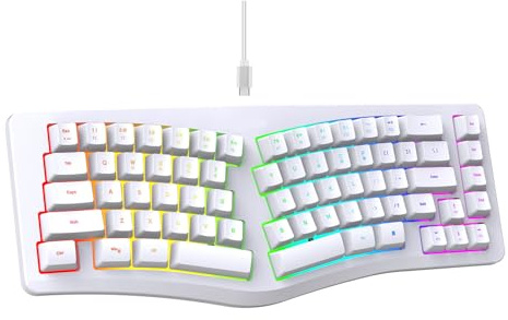Annadue 69 Key Ergonomic Split Keyboard, 18 RGB Modes, Detachable USB C, Silent Keys, Compact Wired Keyboard for/for Linux (Office/Gaming/Home) (White)