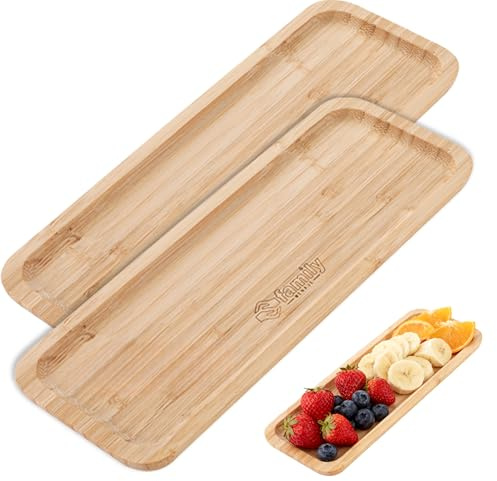 Family Pack 2 Bandeja de Bambú Rectangular 30×13 cm, Ideal para Servir, Cocina y Decoración, Fuende de Bambú para Comedor, Restaurante y Hostelería