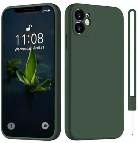 HGH für iPhone 12 Mini Hülle Silikon mit Lanyard, Ultra Düne Rundumschutz mit Weichem Microfiber-Innenfutter Kratzfest Schutzhülle für iPhone 12 Mini 5.4 Grün