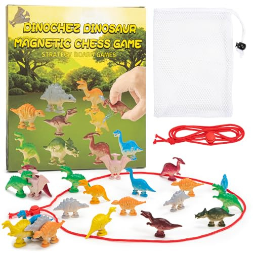 Juego de ajedrez magnético, juego de ajedrez magnético portátil con cuerda, mesa de camping interactiva de dinosaurio para fiestas familiares, imán estrategia de ajedrez, ajedrez magnético, juego