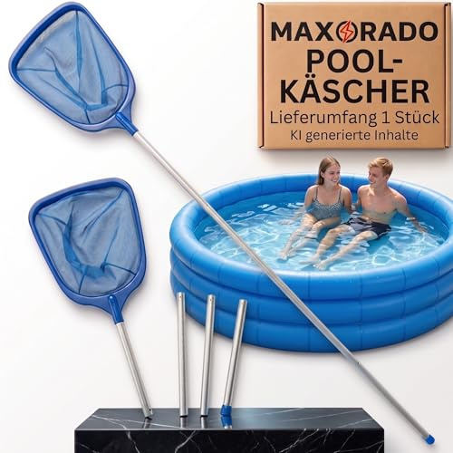 Maxorado Poolkescher 1,6m lang mit Stange Pool Kescher für Laub Schmutz Algen I Reinigung Käscher für Schwimmbecken, Spas, Whirlpool, Stahlrahmen Pools & Co.