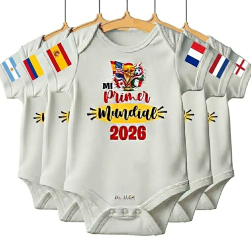 Mr. Molón Body Manga corta y manga larga para Bebé Futbolista | Mi Primer Mundial 2026 ARGENTINA | COLOMBIA | ESPAÑA | FRANCIA | ALEMANIA | HOLANDA | INGLATERRA (0-3 Meses Manga Corta, Alemania)