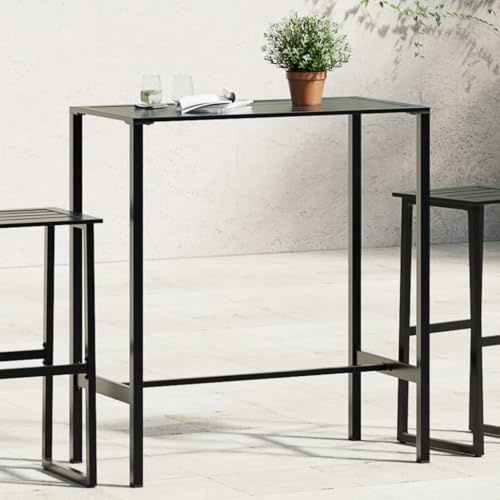 Drainlyn Bartisch Schwarz Pulverbeschichteter Stahl 100x50x110 cm Stabil Robust Wetterfest Für Garten Terrasse Balkon Outdoor Lounge Stehbeistelltisch