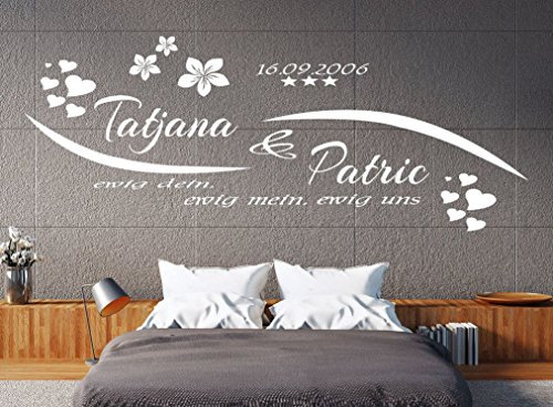 tjapalo® Wandtattoo Schlafzimmer Wohnzimmer Wandtatoo mit Namen Wandspruch Sprüche ewig dein ewig mein mit 2 Namen Datum pk76 B150 x H58 cm