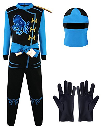 Katara 1771 - Ninja Kostüm Anzug, Kinder, Verkleidung Fasching Karneval, Größe S, Blau Schwarz